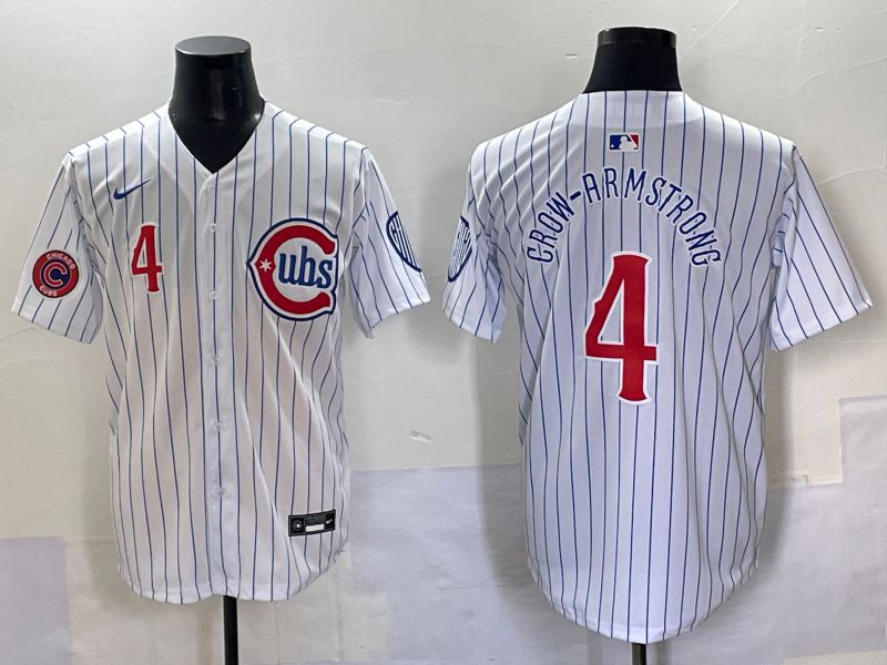 Men 2025 Chicago Cubs #4 Crow-Armstrong White Stripe Fashion Nike MLB Jersey style 7032